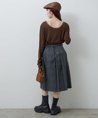 【格紋&純色/部分門店限定】腰帶褶皺中長裙