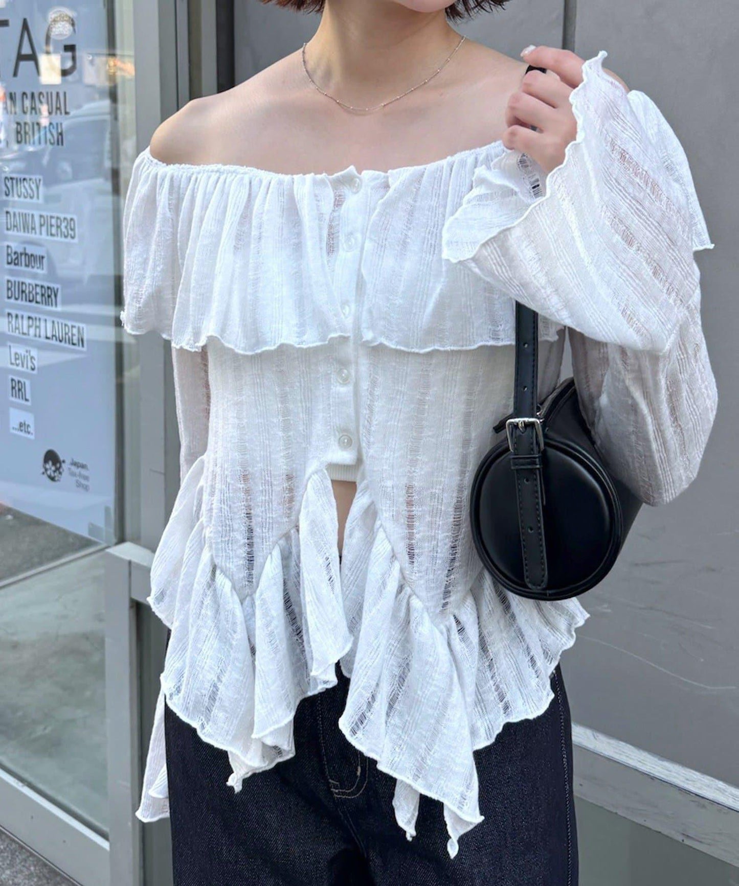 【mystic】[mline]層疊一字肩襯衫