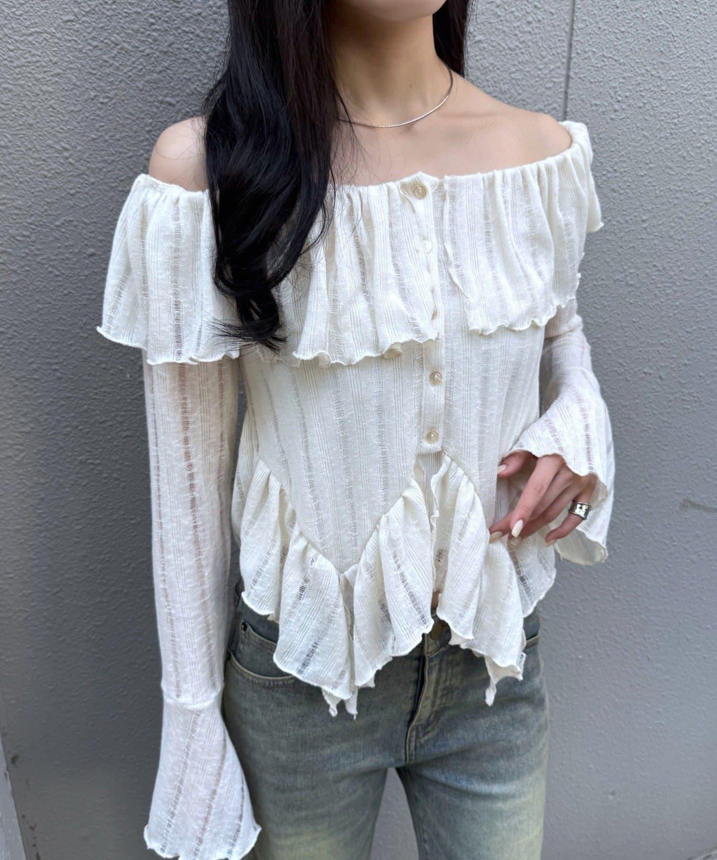 【mystic】[mline]層疊一字肩襯衫