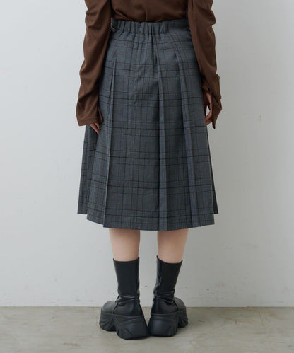 【格紋&純色/部分門店限定】腰帶褶皺中長裙