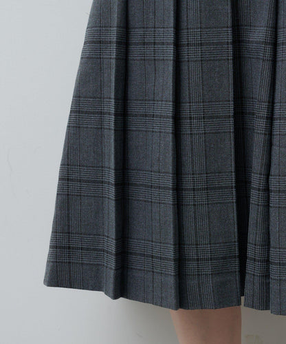 【格紋&純色/部分門店限定】腰帶褶皺中長裙