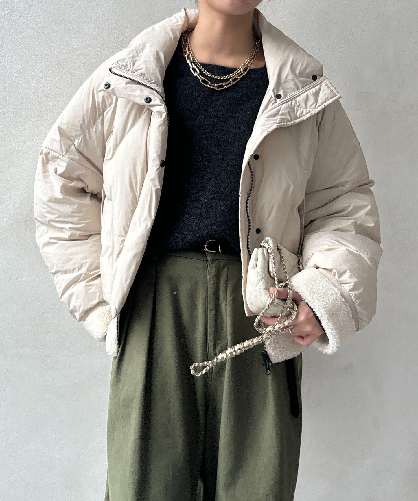 仿麂皮拼接羽絨服