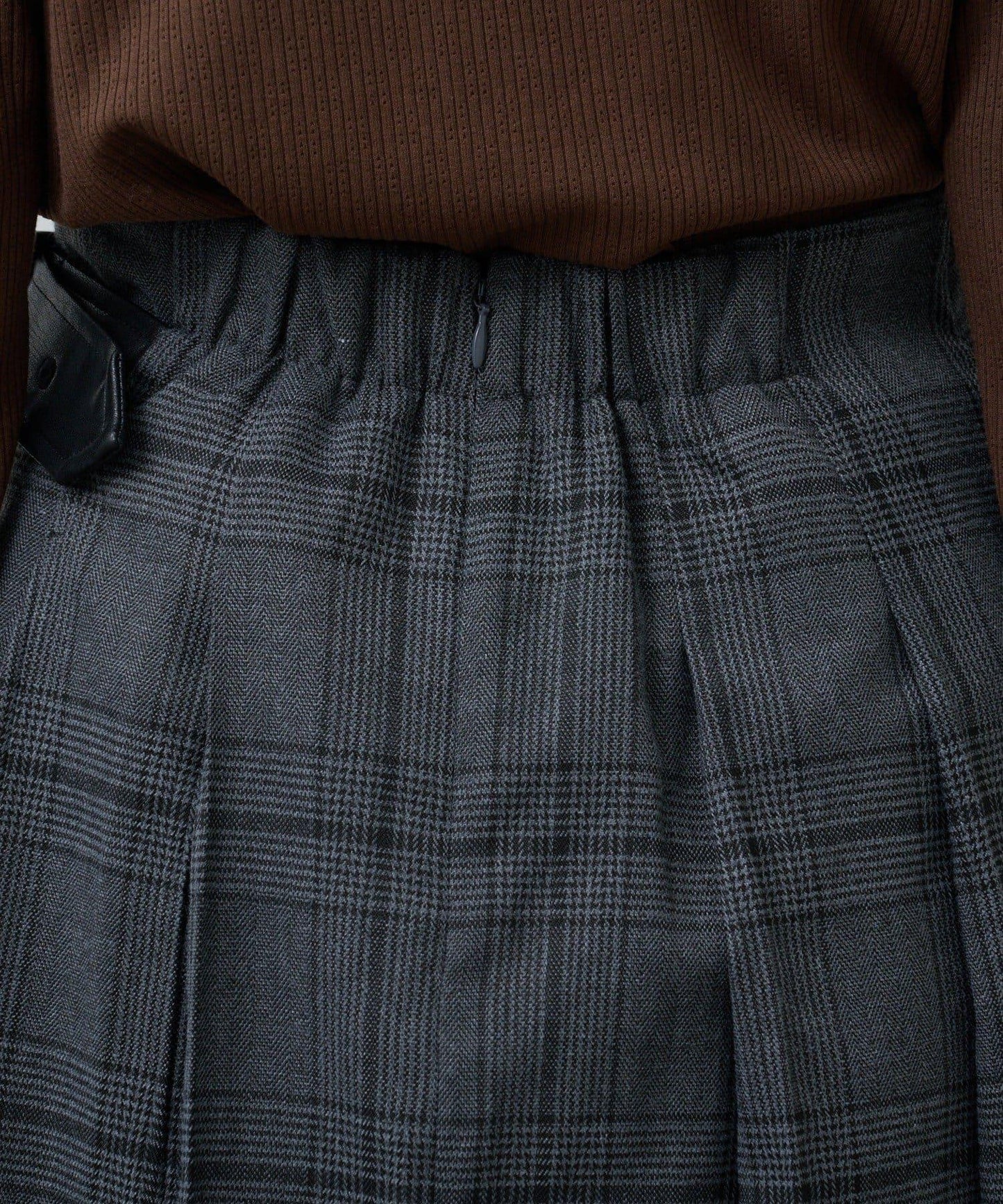 【格紋&純色/部分門店限定】腰帶褶皺中長裙