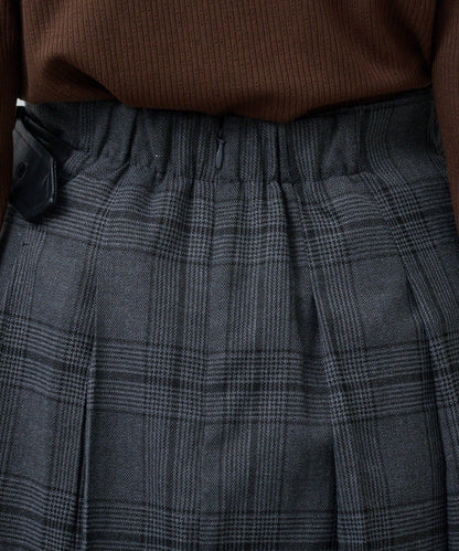 【格紋&純色/部分門店限定】腰帶褶皺中長裙