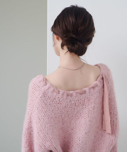 蝴蝶結帶裝飾低領短款針織衫