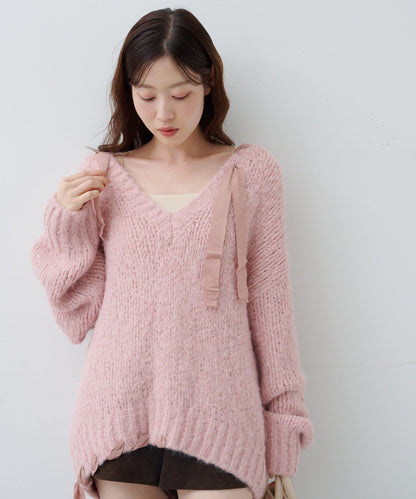 蝴蝶結帶裝飾針織衫