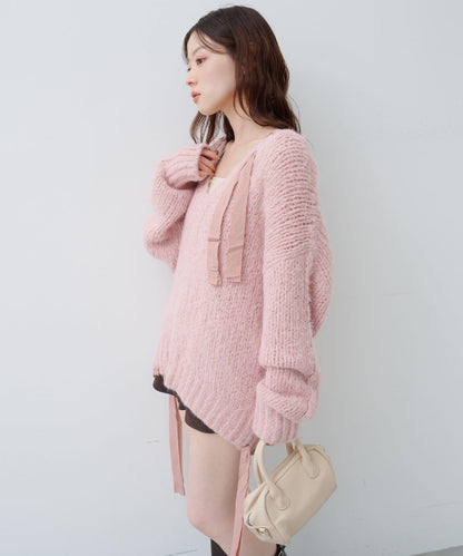 蝴蝶結帶裝飾針織衫