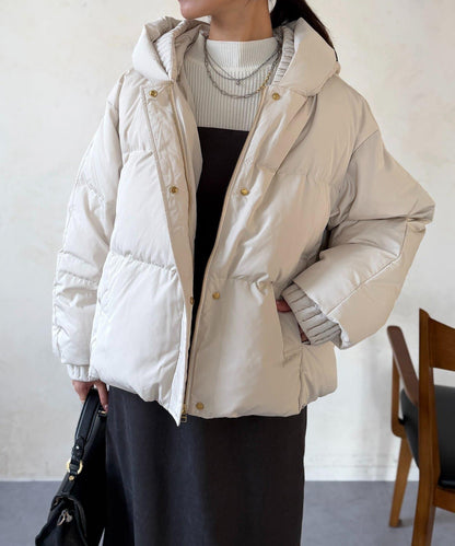 褶皺高領短款羽絨服