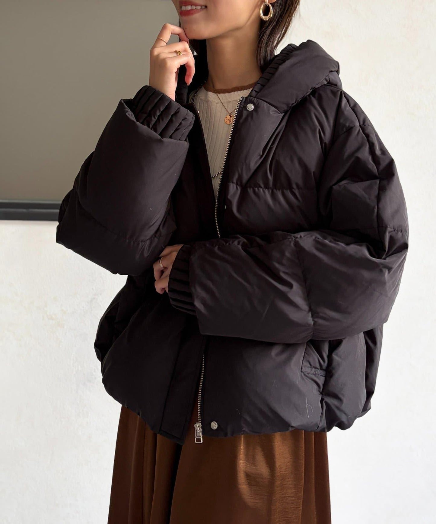 褶皺高領短款羽絨服