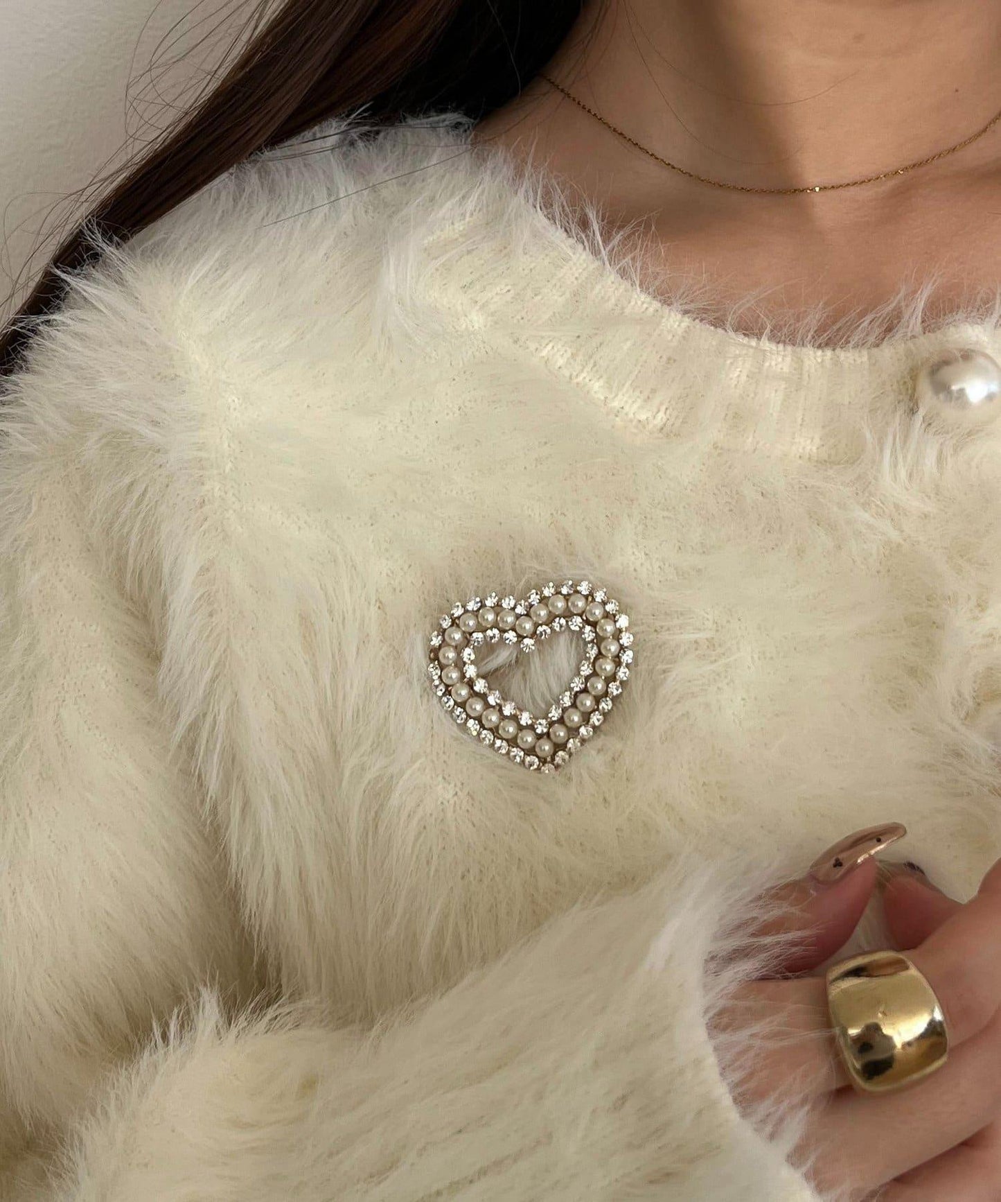 珍珠裝飾愛心胸針