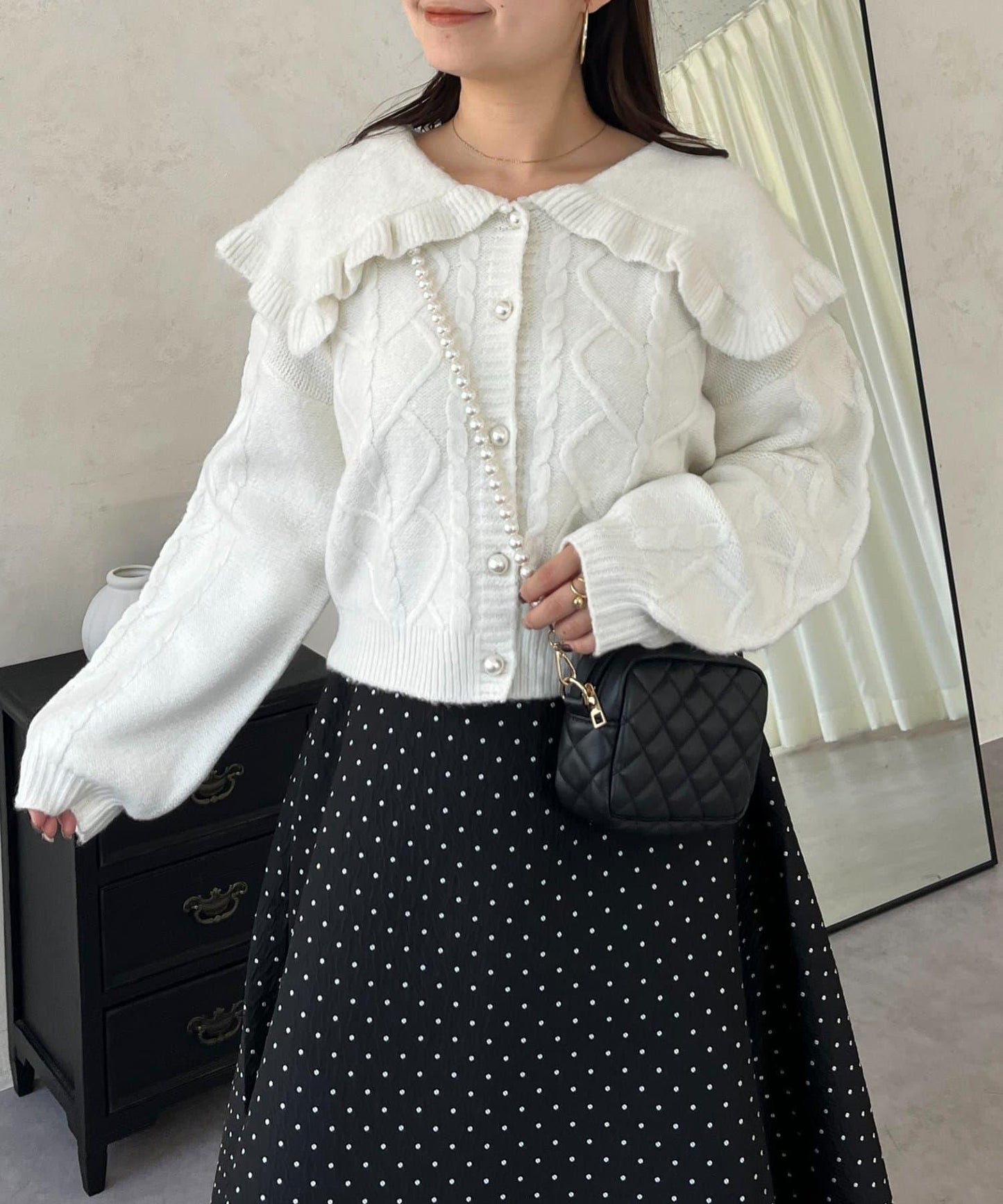 大翻領愛心圖案麻花針織開衫