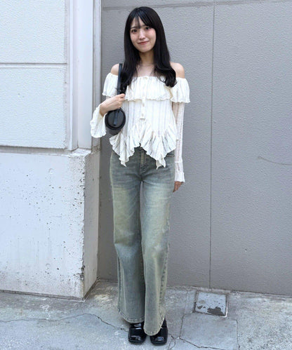 【mystic】[mline]層疊一字肩襯衫