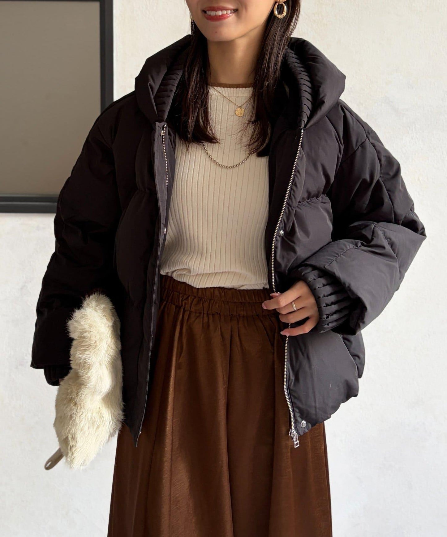 褶皺高領短款羽絨服