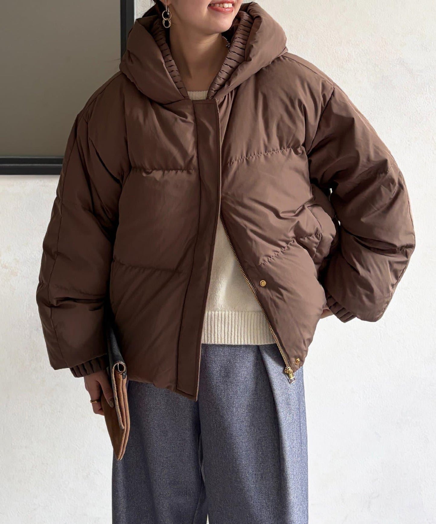 褶皺高領短款羽絨服