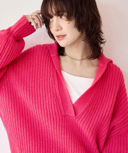 【營造輕盈穿搭感】混色開領針織衫