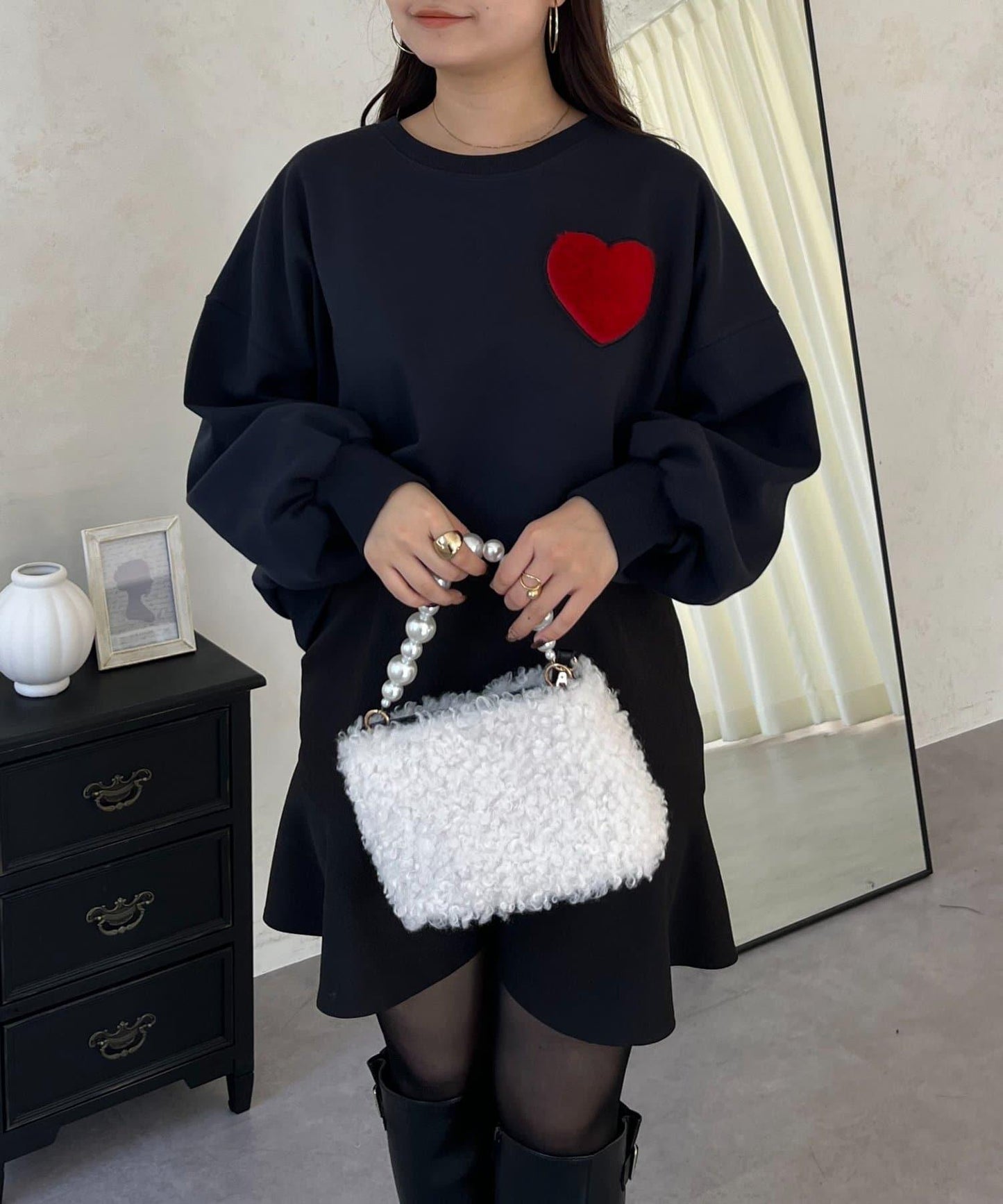 毛絨愛心圖案衛衣