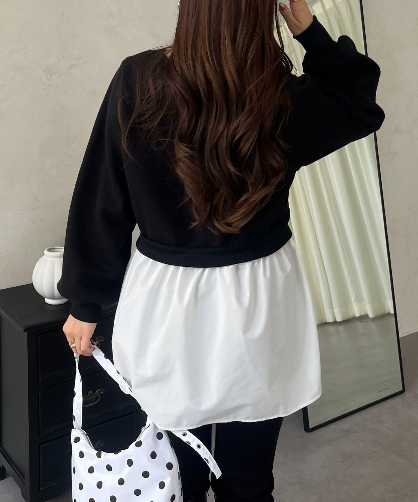 珍珠荷葉邊兩穿拼接衛衣