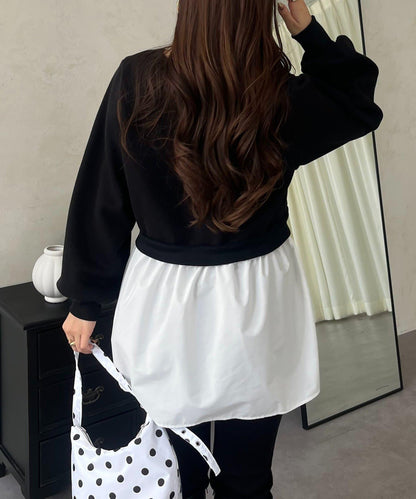 珍珠荷葉邊兩穿拼接衛衣