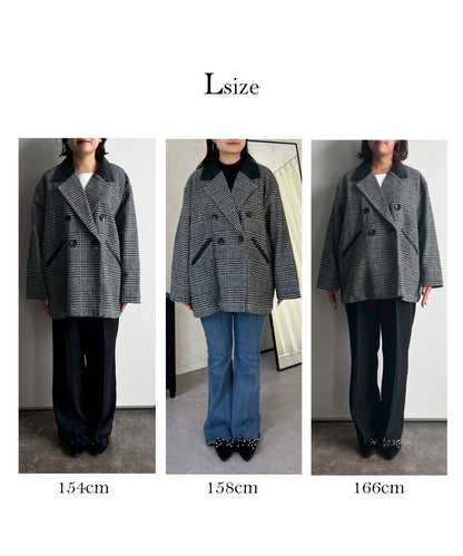 皮革領拼接內襯絎縫格紋大衣