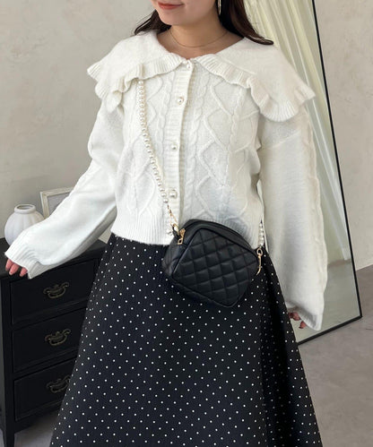 大翻領愛心圖案麻花針織開衫