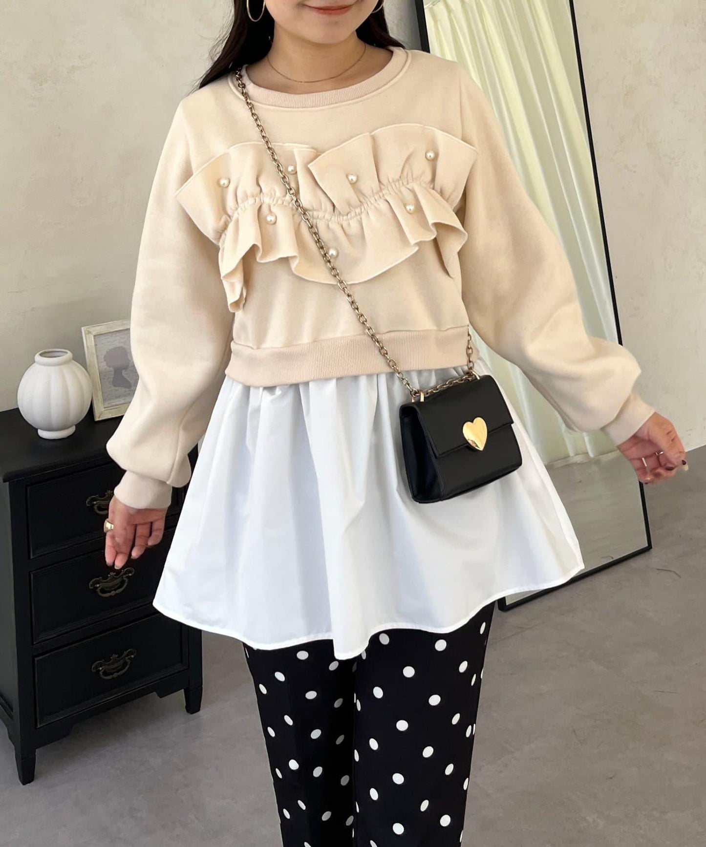 珍珠荷葉邊兩穿拼接衛衣