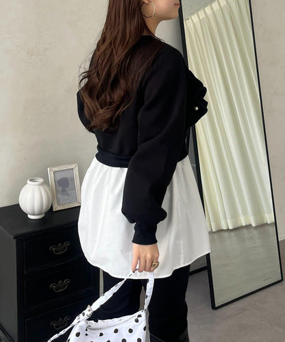 珍珠荷葉邊兩穿拼接衛衣