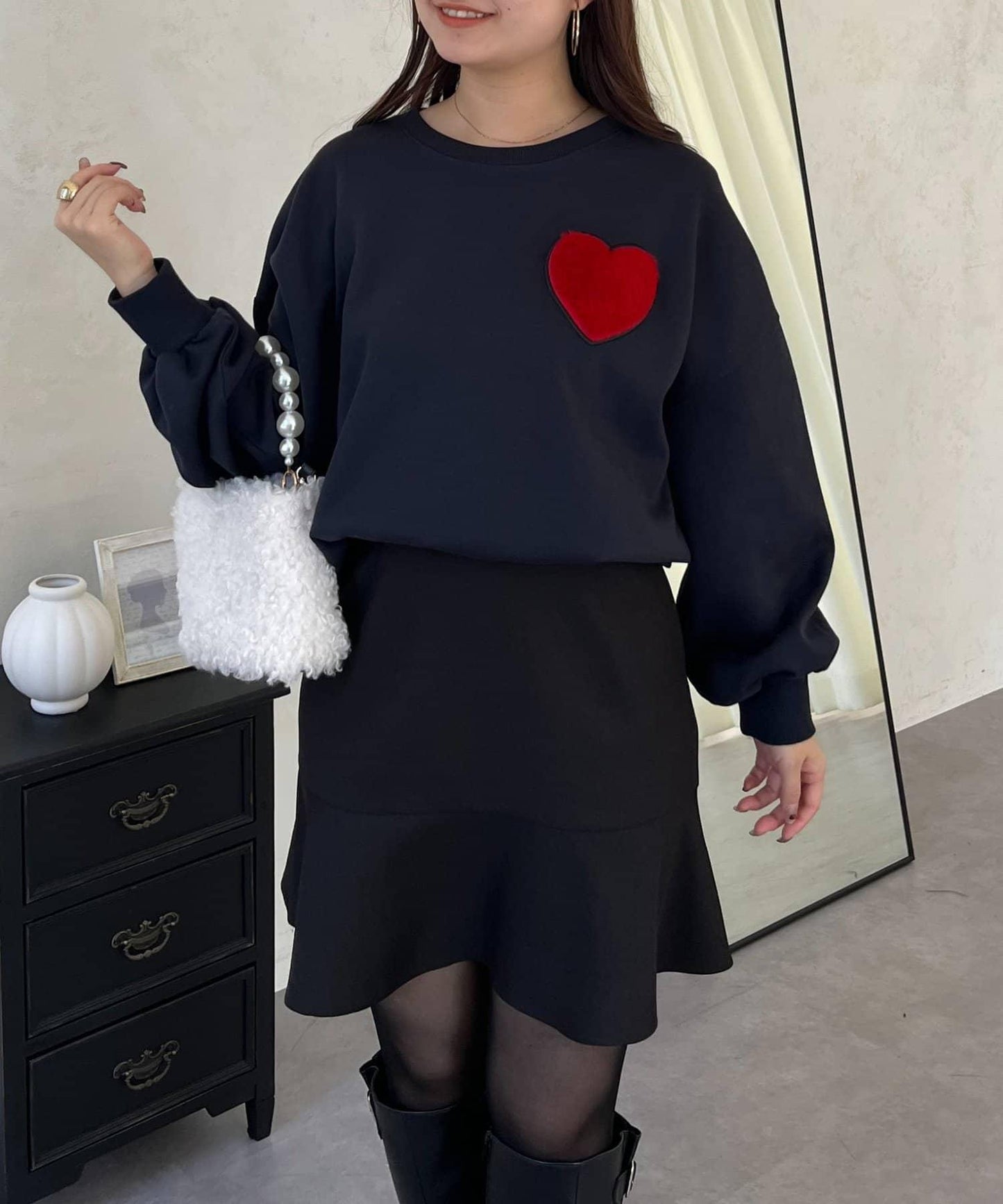毛絨愛心圖案衛衣