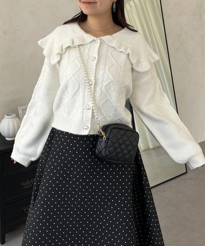 大翻領愛心圖案麻花針織開衫