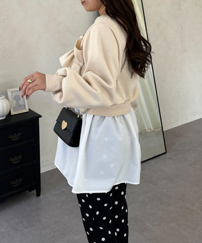 珍珠荷葉邊兩穿拼接衛衣