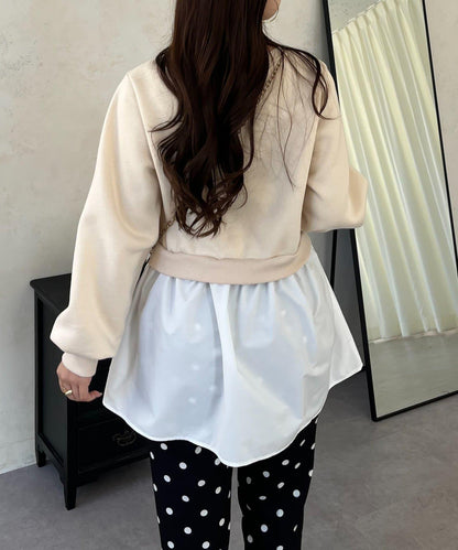 珍珠荷葉邊兩穿拼接衛衣