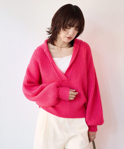 【營造輕盈穿搭感】混色開領針織衫