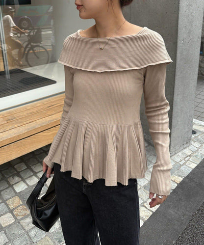 【CAPRICIEUX LE'MAGE】喇叭袖一字領針織衫