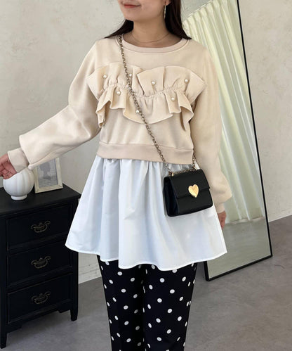 珍珠荷葉邊兩穿拼接衛衣