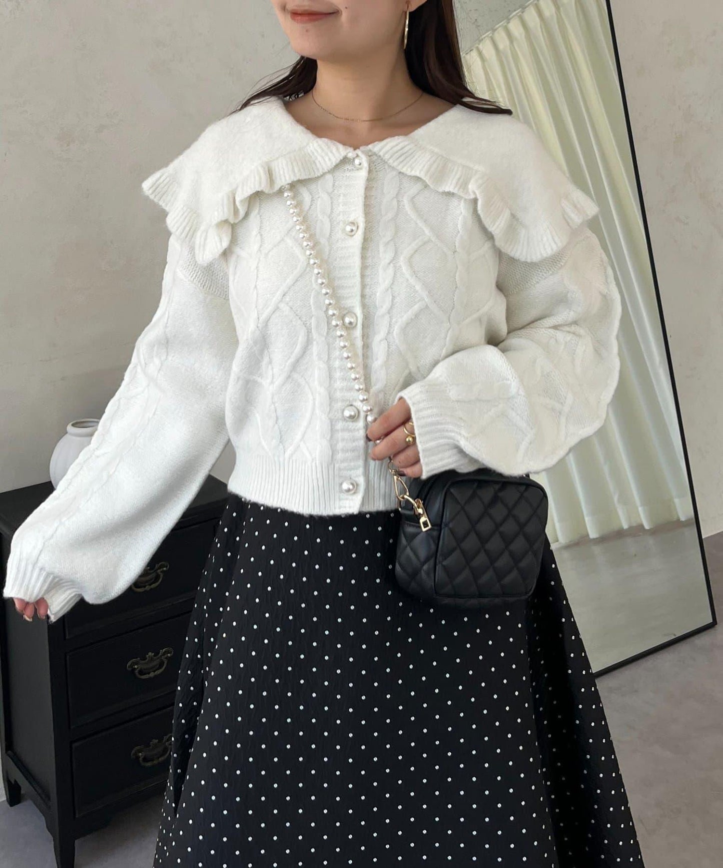 大翻領愛心圖案麻花針織開衫