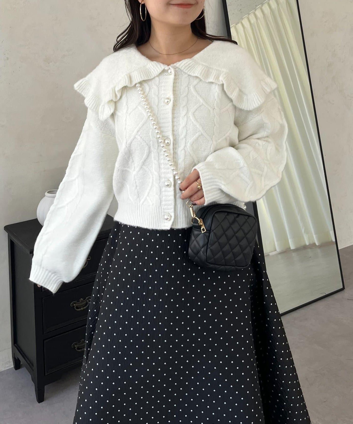 大翻領愛心圖案麻花針織開衫