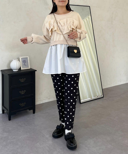 珍珠荷葉邊兩穿拼接衛衣