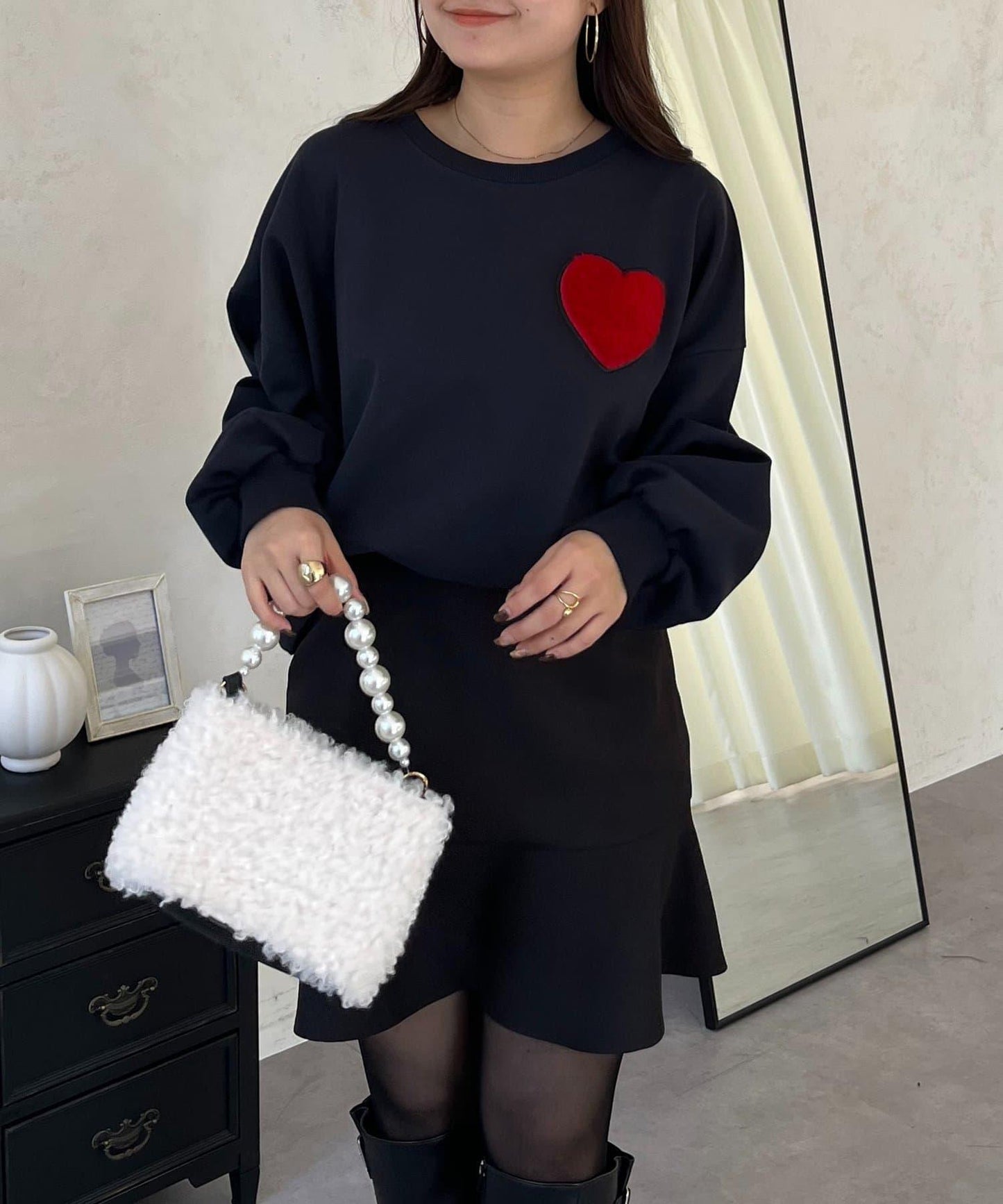 毛絨愛心圖案衛衣