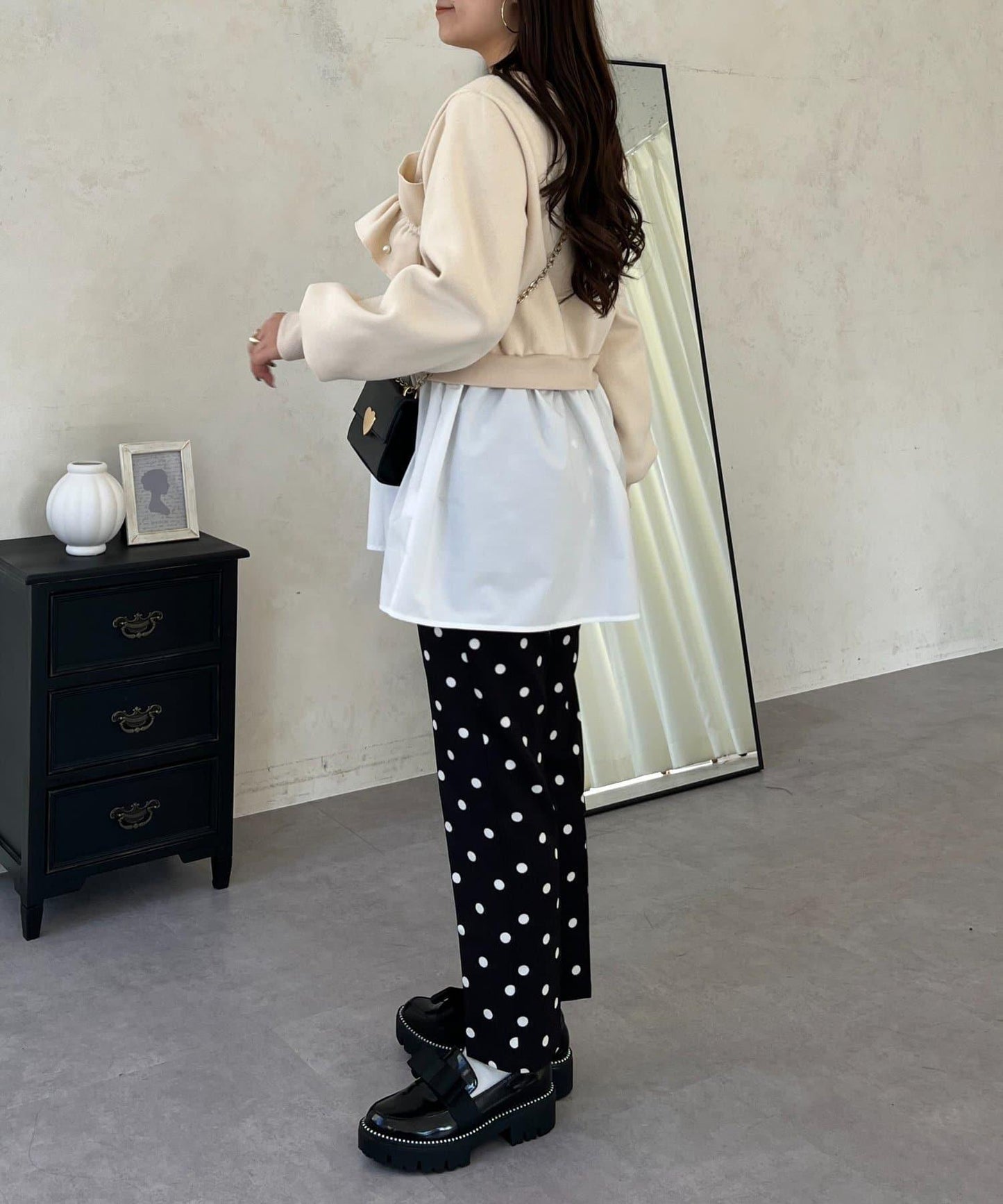 珍珠荷葉邊兩穿拼接衛衣