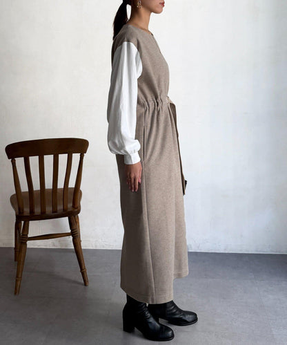 拼接袖呢料連衣裙