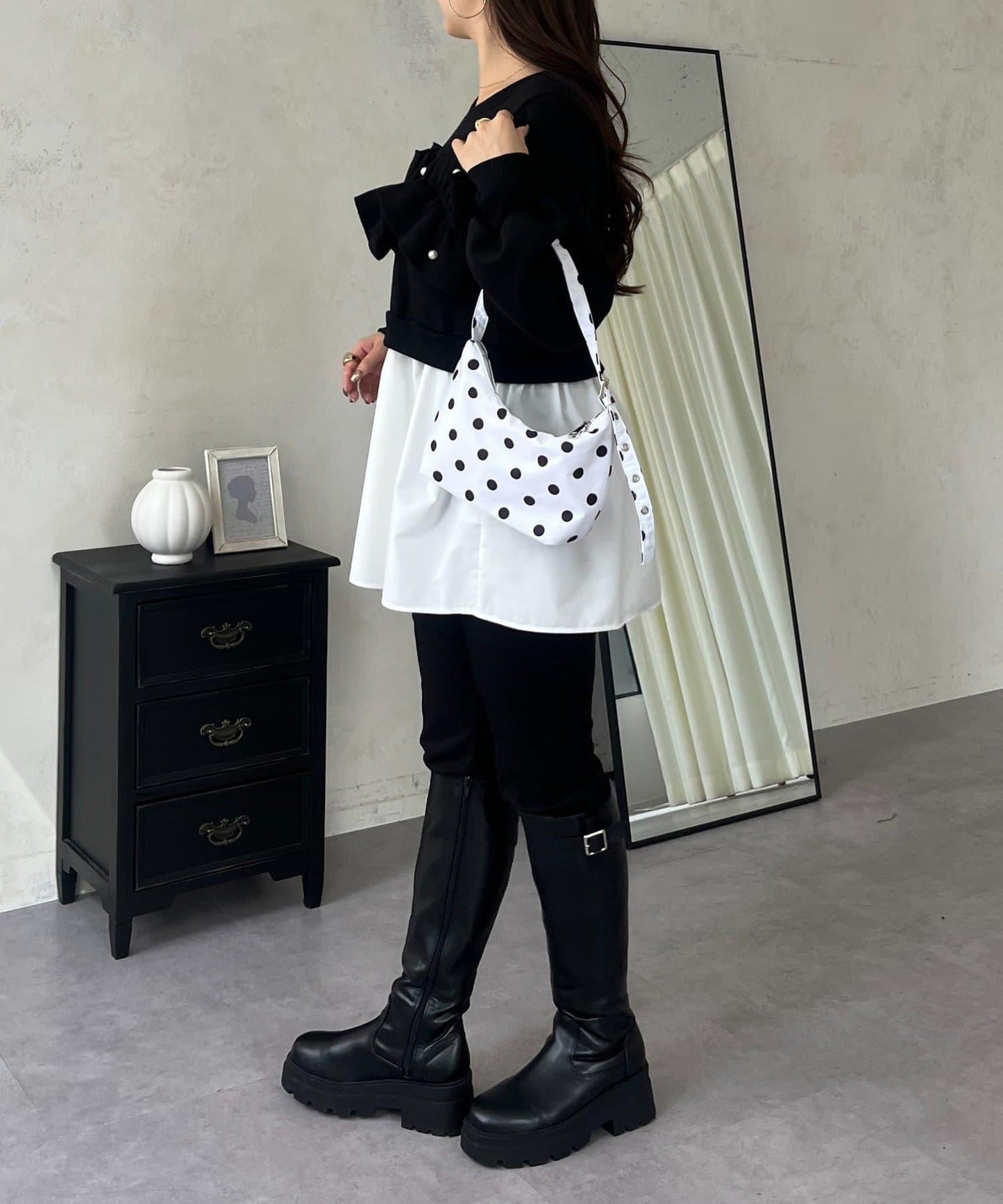 珍珠荷葉邊兩穿拼接衛衣