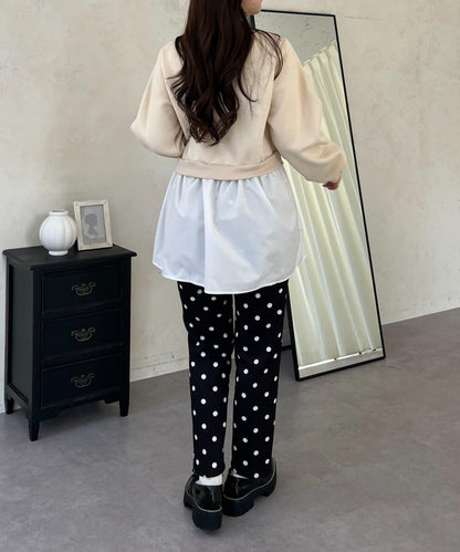 珍珠荷葉邊兩穿拼接衛衣