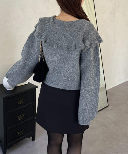 大翻領愛心圖案麻花針織開衫