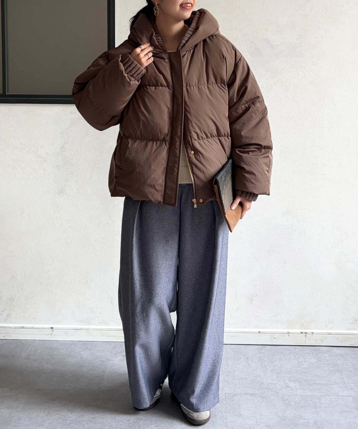 褶皺高領短款羽絨服