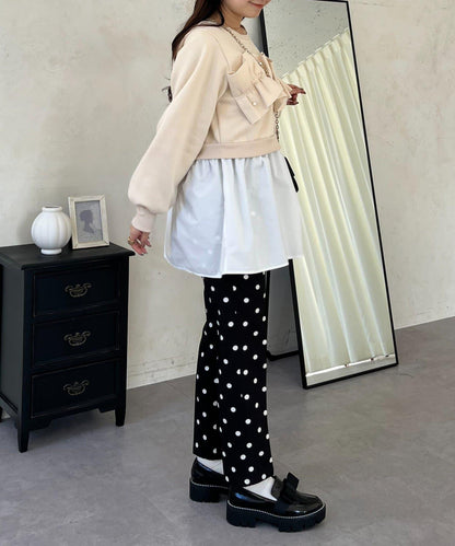 珍珠荷葉邊兩穿拼接衛衣