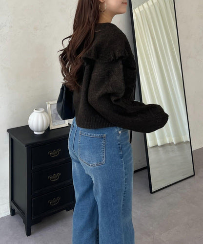 大翻領愛心圖案麻花針織開衫