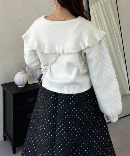 大翻領愛心圖案麻花針織開衫