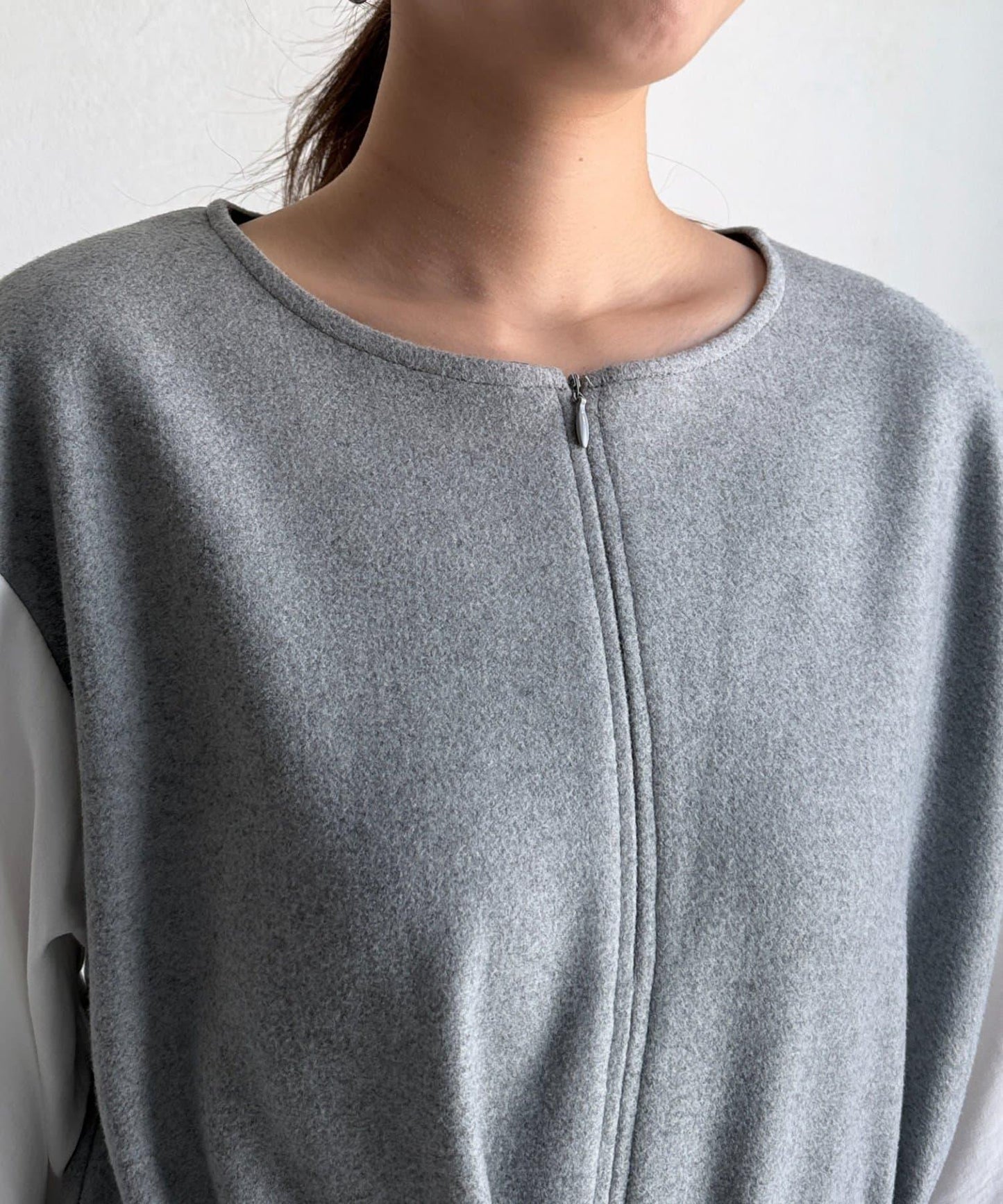 拼接袖呢料連衣裙