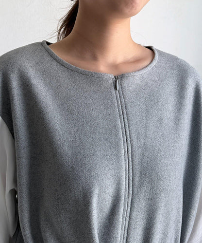 拼接袖呢料連衣裙