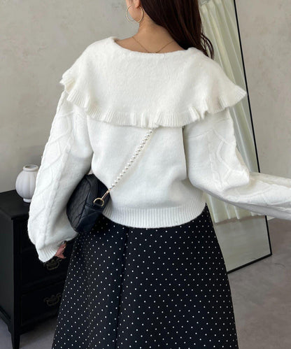 大翻領愛心圖案麻花針織開衫