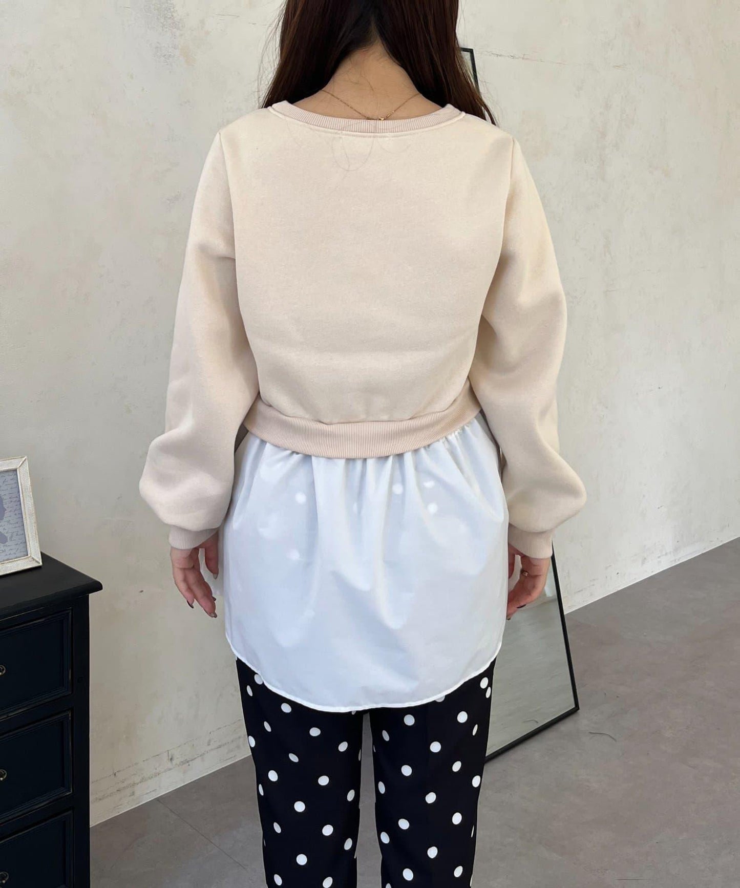 珍珠荷葉邊兩穿拼接衛衣